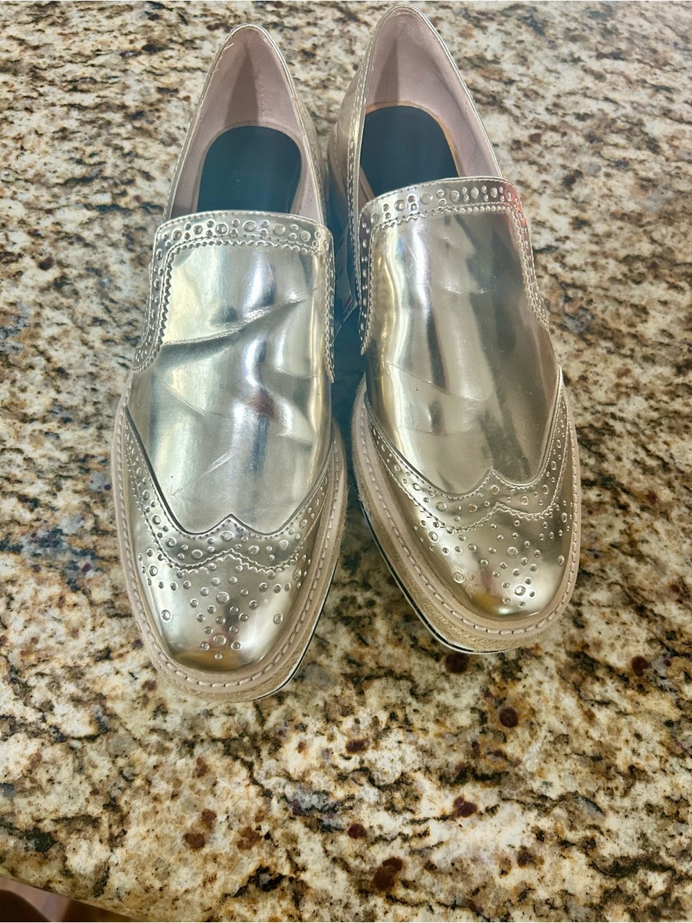 ZARA Metallic Gold Brogue Slip-On Loafers - Picture 2 of 8